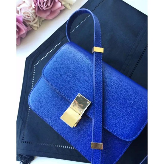 Replica Celine Medium Classic Box Bag In Blue Goatskin