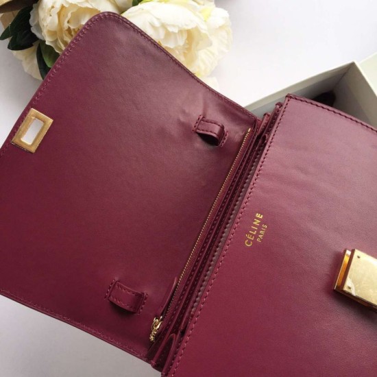 Replica Celine Medium Classic Box Bag In Bordeaux Box Calfskin