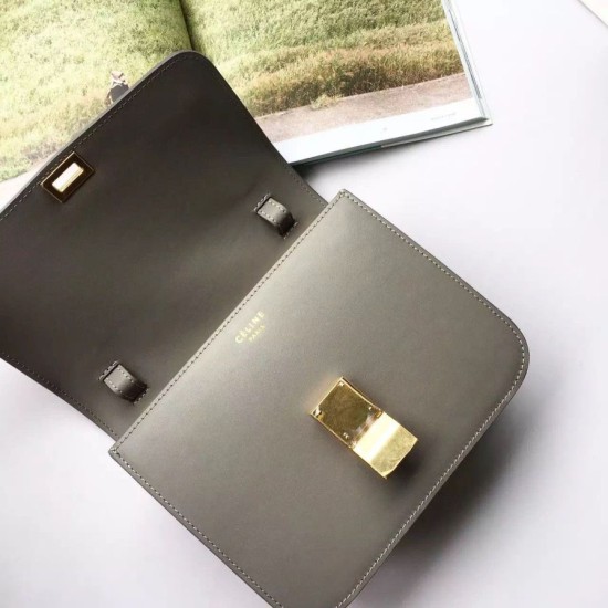 Fake Celine Medium Classic Box Bag In Grey Box Calfskin Replica
