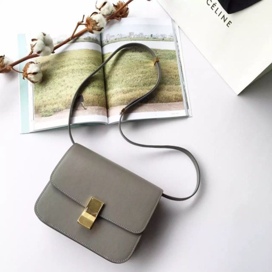 Fake Celine Medium Classic Box Bag In Grey Box Calfskin Replica