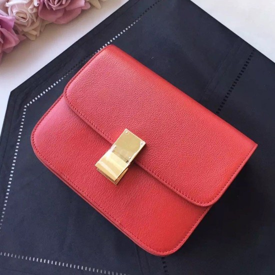 Replica Celine Medium Classic Box Bag In Red Goatskin