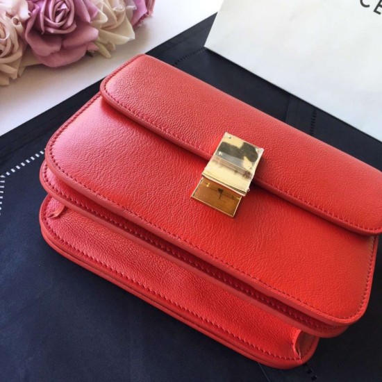 Replica Celine Medium Classic Box Bag In Red Goatskin