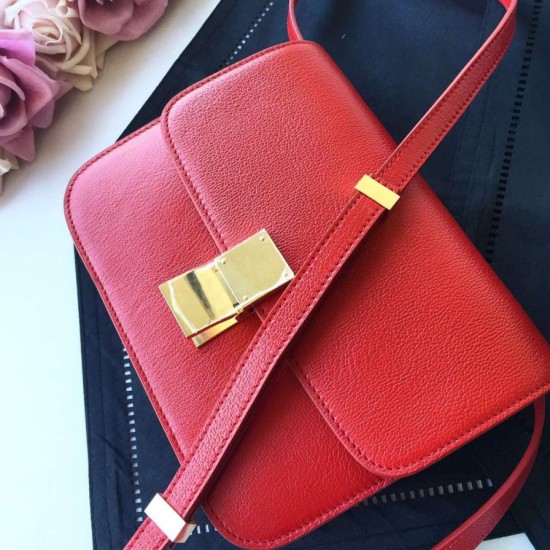 Replica Celine Medium Classic Box Bag In Red Goatskin