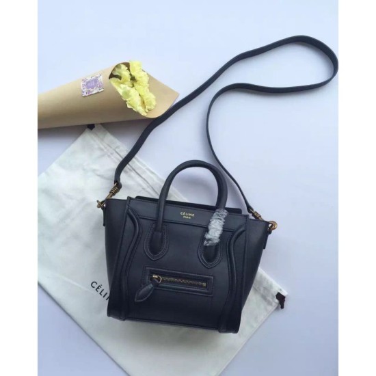Replica Celine Nano Luggage Bag In Black Calfskin