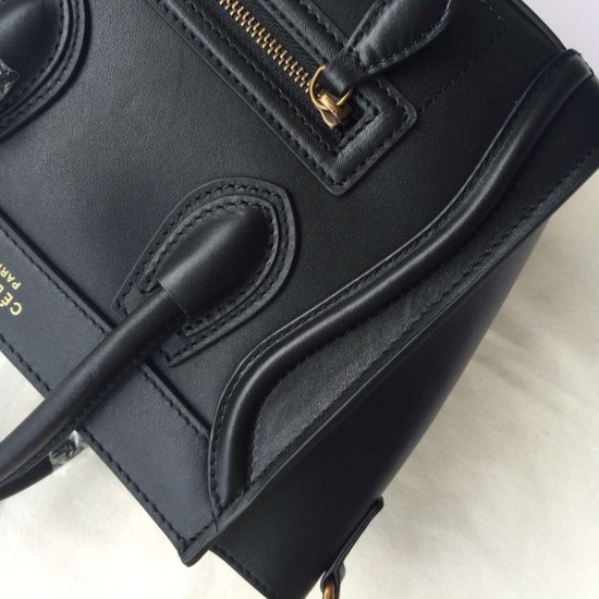 Replica Celine Nano Luggage Bag In Black Calfskin