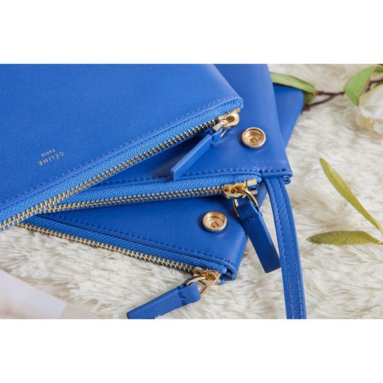Replica Celine Small Trio Crossbody Bag In Blue Calfskin