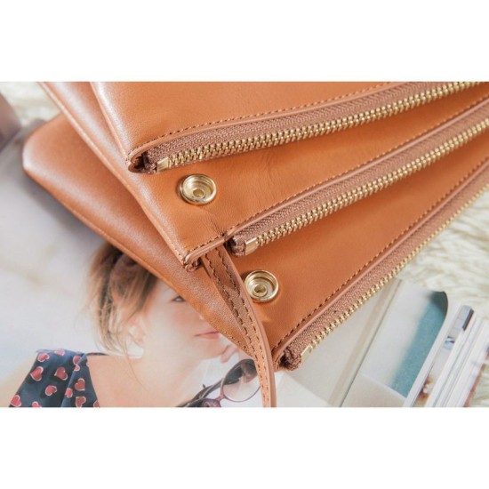 Replica Celine Small Trio Crossbody Bag In Brown Calfskin