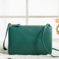 Replica Celine Small Trio Crossbody Bag In Green Calfskin