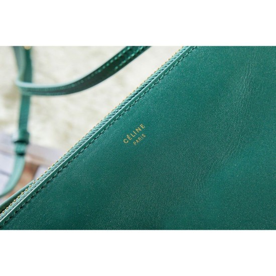 Replica Celine Small Trio Crossbody Bag In Green Calfskin