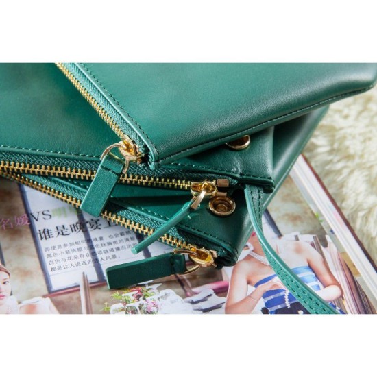 Replica Celine Small Trio Crossbody Bag In Green Calfskin