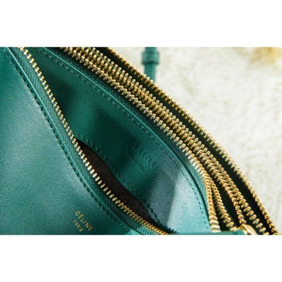 Replica Celine Small Trio Crossbody Bag In Green Calfskin