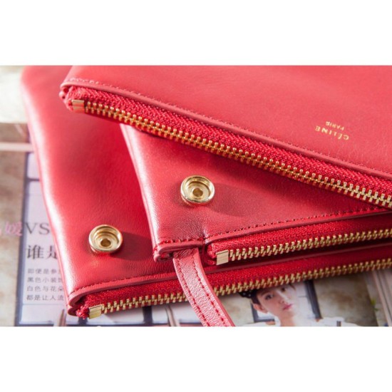 Fake Celine Small Trio Crossbody Bag In Red Calfskin Replica