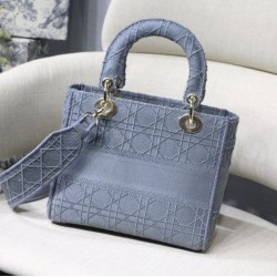 Fake Christian Dior Medium Lady D-Lite Embroidered Cannage Bag Blue Replica