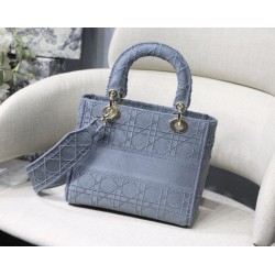 Fake Christian Dior Medium Lady D-Lite Embroidered Cannage Bag Blue Replica
