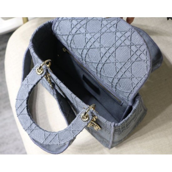 Replica Christian Dior Medium Lady D-Lite Embroidered Cannage Bag Blue Fake Christian Dior Medium Lady D-Lite Embroidered Cannage Bag Blue Replica