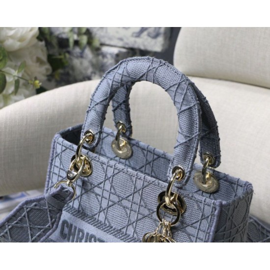 Replica Christian Dior Medium Lady D-Lite Embroidered Cannage Bag Blue Fake Christian Dior Medium Lady D-Lite Embroidered Cannage Bag Blue Replica