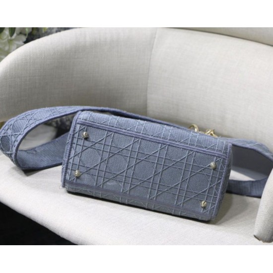 Replica Christian Dior Medium Lady D-Lite Embroidered Cannage Bag Blue Fake Christian Dior Medium Lady D-Lite Embroidered Cannage Bag Blue Replica