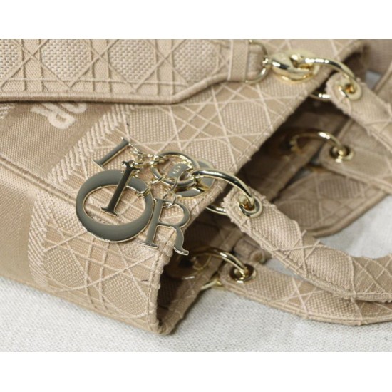 Fake Christian Dior Medium Lady D-Lite Embroidered Cannage Bag Apricot Replica