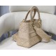 Fake Christian Dior Medium Lady D-Lite Embroidered Cannage Bag Apricot Replica