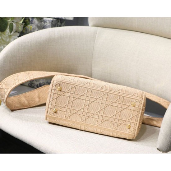Fake Christian Dior Medium Lady D-Lite Embroidered Cannage Bag Apricot Replica