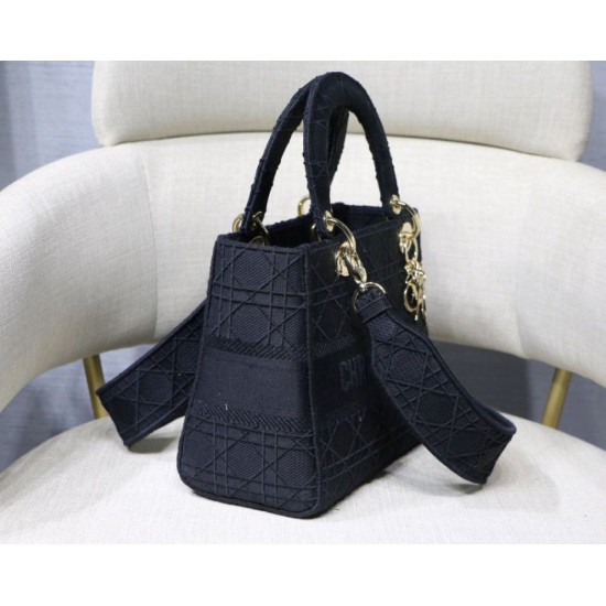 Fake Christian Dior Medium Lady D-Lite Embroidered Cannage Bag Black Replica Fake Christian Dior Medium Lady D-Lite Embroidered Cannage Bag Black Replica