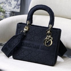 Fake Christian Dior Medium Lady D-Lite Embroidered Cannage Bag Black Replica