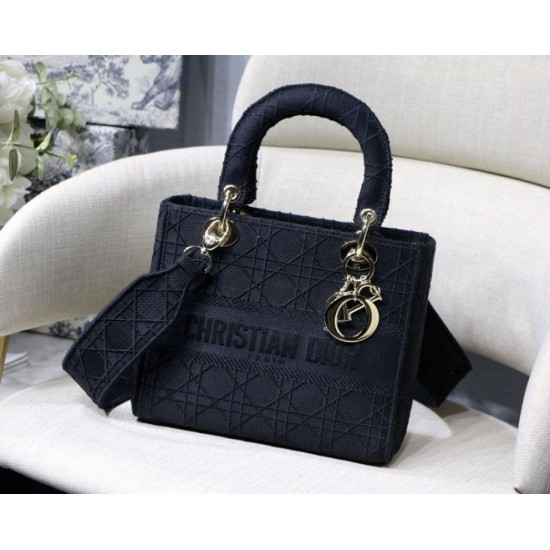 Fake Christian Dior Medium Lady D-Lite Embroidered Cannage Bag Black Replica Fake Christian Dior Medium Lady D-Lite Embroidered Cannage Bag Black Replica