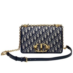 Fake Christian Dior 30 Montaigne Bag with Chain Dark Blue Replica