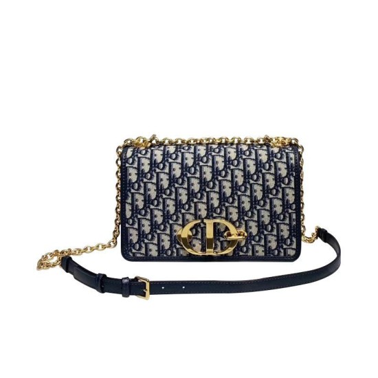 Fake Christian Dior 30 Montaigne Bag with Chain Dark Blue Replica