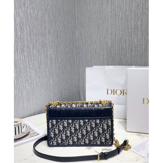 Fake Christian Dior 30 Montaigne Bag with Chain Dark Blue Replica