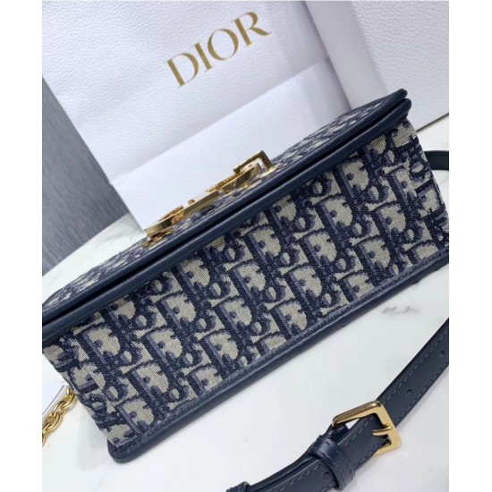 Fake Christian Dior 30 Montaigne Bag with Chain Dark Blue Replica