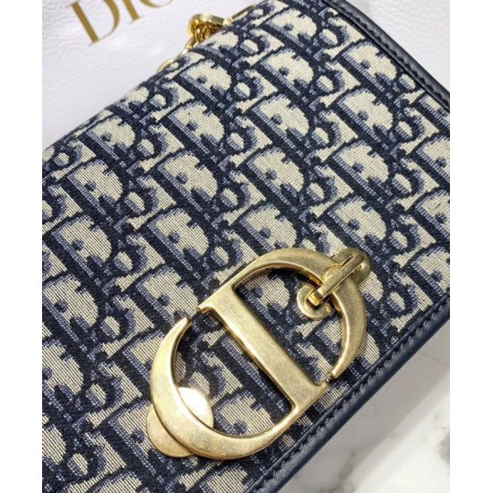 Fake Christian Dior 30 Montaigne Bag with Chain Dark Blue Replica