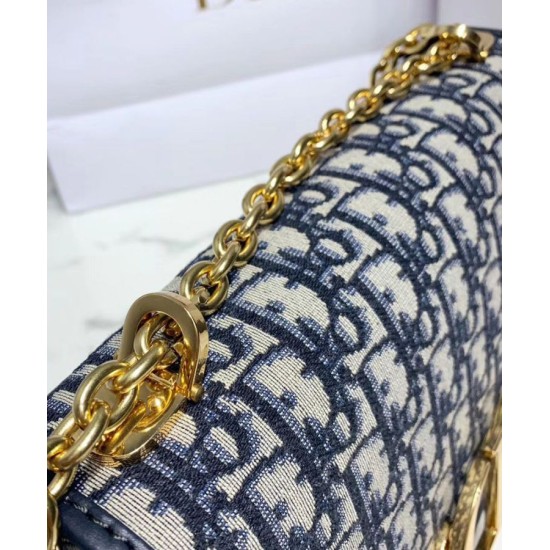 Fake Christian Dior 30 Montaigne Bag with Chain Dark Blue Replica