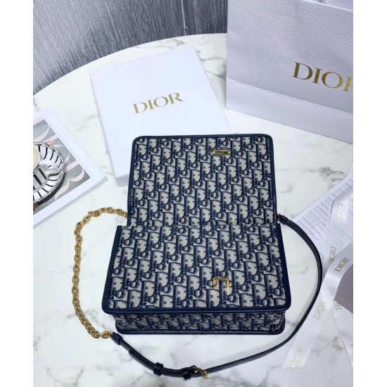 Fake Christian Dior 30 Montaigne Bag with Chain Dark Blue Replica
