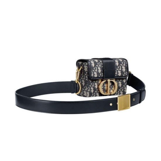 Replica Christian Dior 30 Montaigne Jacquard Canvas Box Bag Dark Blue