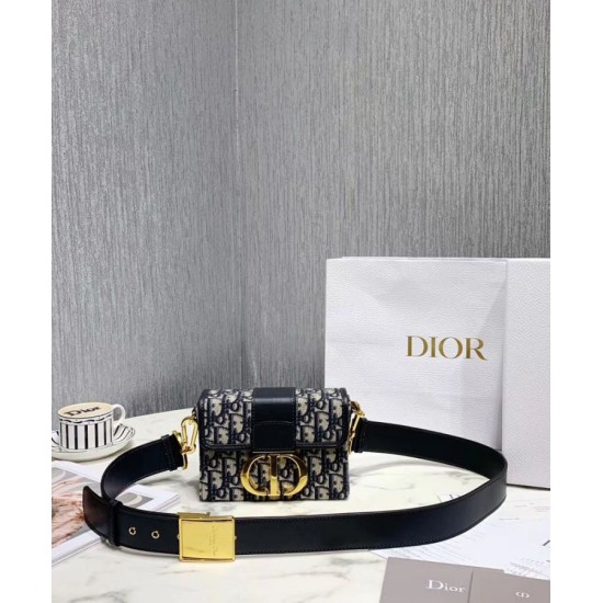 Replica Christian Dior 30 Montaigne Jacquard Canvas Box Bag Dark Blue