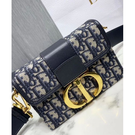 Replica Christian Dior 30 Montaigne Jacquard Canvas Box Bag Dark Blue