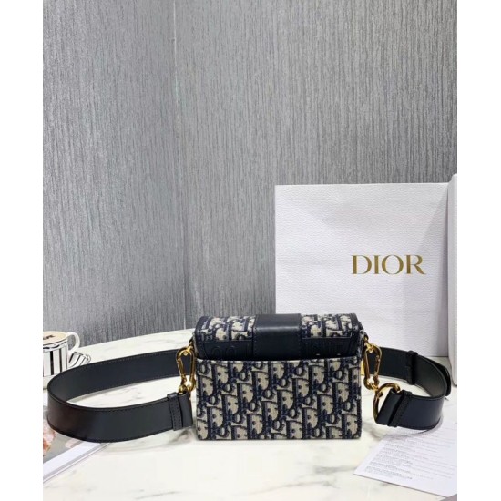 Replica Christian Dior 30 Montaigne Jacquard Canvas Box Bag Dark Blue