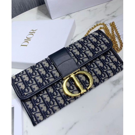 Replica Christian Dior 30 Montaigne Jacquard Canvas Clutch Bag Dark Blue