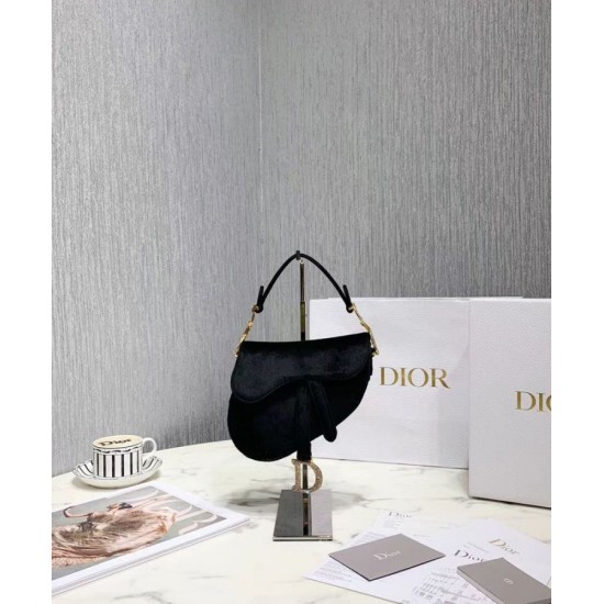 Replica Christian Dior Mini Saddle Velvet Bag Black