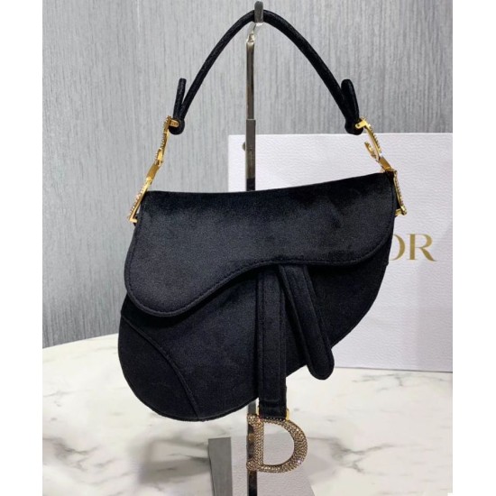 Replica Christian Dior Mini Saddle Velvet Bag Black