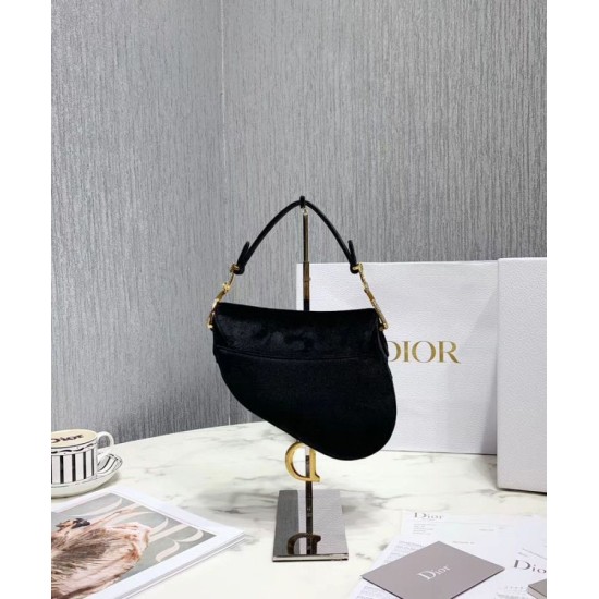 Replica Christian Dior Mini Saddle Velvet Bag Black