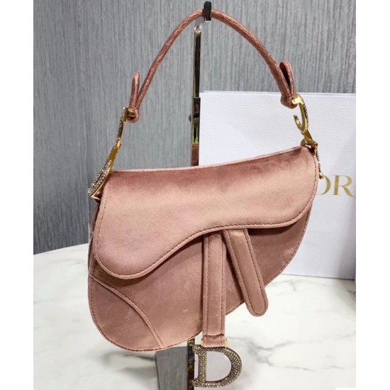 Replica Christian Dior Mini Saddle Velvet Bag Pink