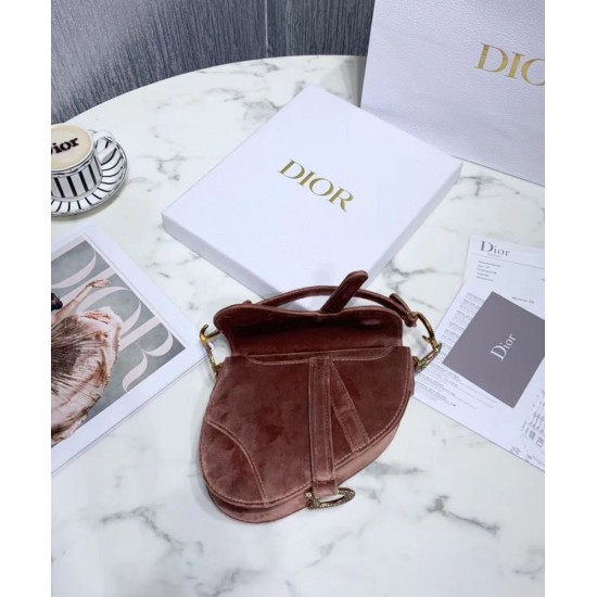 Replica Christian Dior Mini Saddle Velvet Bag Pink