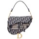 Replica Christian Dior Saddle Original Oblique Embroidered Canvas Bag Dark Blue