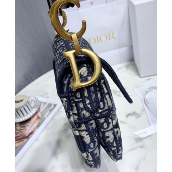 Replica Christian Dior Saddle Original Oblique Embroidered Canvas Bag Dark Blue