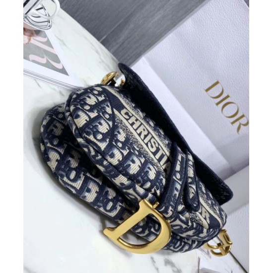Replica Christian Dior Saddle Original Oblique Embroidered Canvas Bag Dark Blue