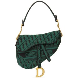 Fake Christian Dior Saddle Original Oblique Embroidered Canvas Bag Green Replica