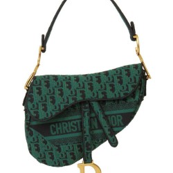 Fake Christian Dior Saddle Original Oblique Embroidered Canvas Bag Green Replica