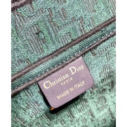 Fake Christian Dior Saddle Original Oblique Embroidered Canvas Bag Green Replica